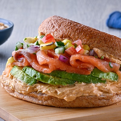 Avocado Sandwich with Smoked Salmon and Roasted Corn Salsa Avocado Sandwich with Smoked Salmon and Roasted Corn Salsa